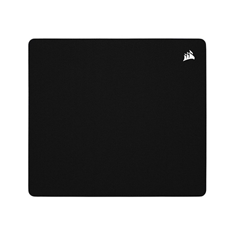 Quadratisches schwarzes Mauspad mit weißem Corsair-Logo in der oberen rechten Ecke.