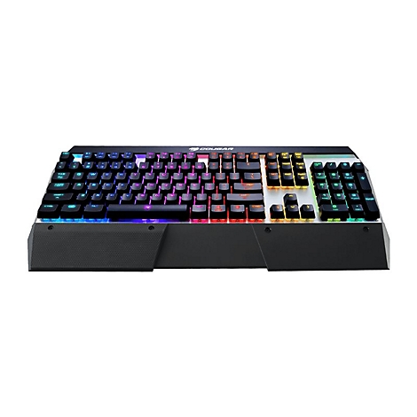 Cougar Gaming-Tastatur mit RGB-Beleuchtung auf weißem Hintergrund.