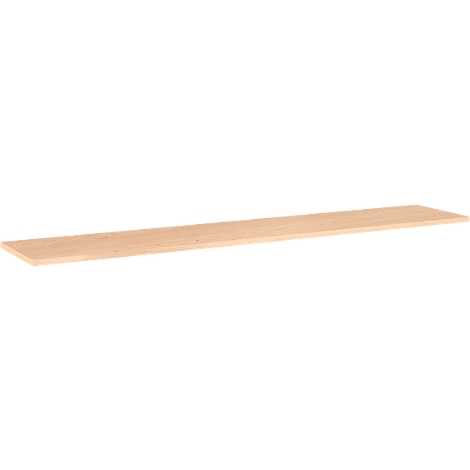 Long, light brown wooden board. The surface is smooth and even, the edges are slightly rounded.