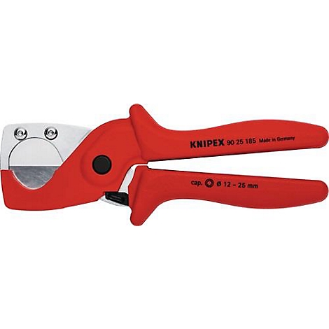 Coupe-tube rouge sur fond blanc, avec les inscriptions 'KNIPEX' et '12-35 mm'.