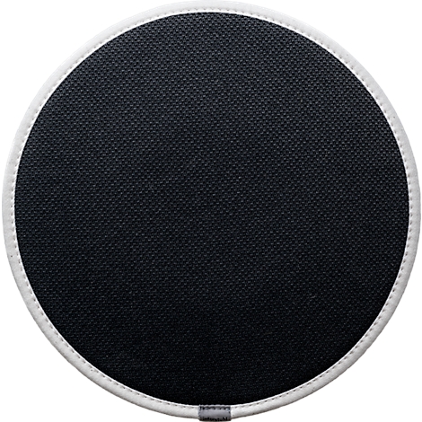 Réflecteur rond et noir avec bord blanc. Côté inférieur avec languette grise.