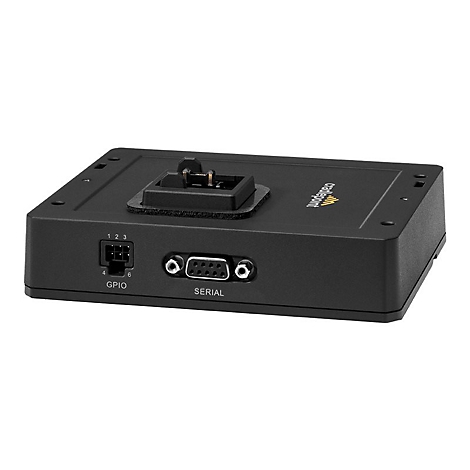 Schwarzes Gerät mit Anschlüssen, u.a. GPIO und Serial. Logo "cradlepoint" sichtbar.