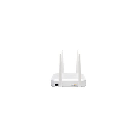 Weißer Router mit vier Antennen, Blick von vorne.