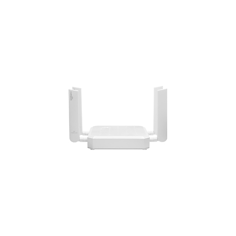 Weißer WLAN-Router mit vier Antennen, die seitlich herausragen.