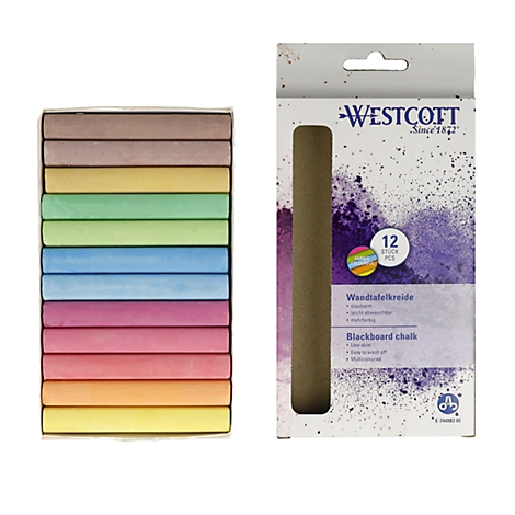 Craie pour tableau noir Westcott, peu poussiéreuse, facilement effaçable,  12 x 84 mm, multicolore ou blanche, 12 pièces à prix avantageux