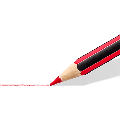 Un crayon rouge dessine une ligne sur du papier blanc.