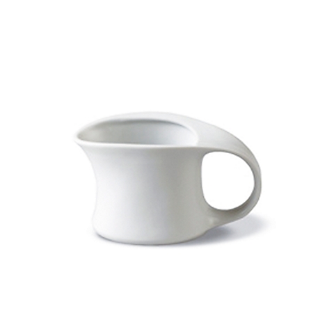 White, minimalist mug with a curved handle, on a white background.