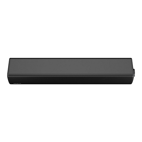 Schwarze Soundbar, rechteckige Form, Schriftzug Creative, auf weißem Hintergrund.