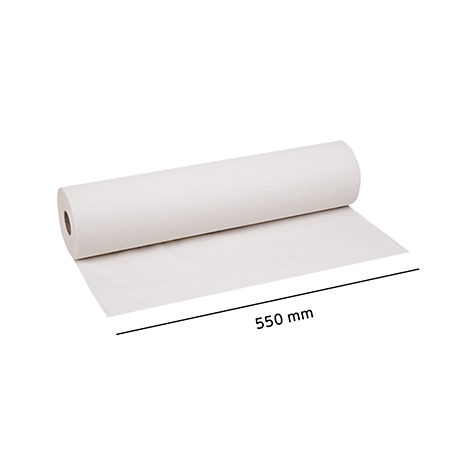 Rouleau de papier blanc déroulé. Inscription : 550 mm.