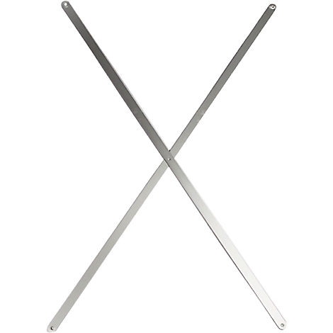 Two silver metal struts crossing in X-shape.