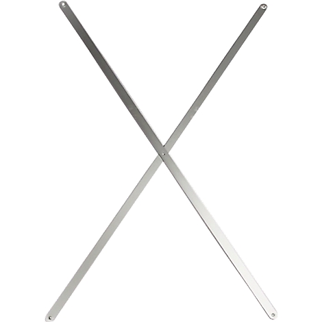 Metal frame in X-shape with holes. Crossing connected by rivets.