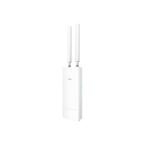 Weißer Cudy Outdoor-WLAN-Access-Point mit zwei Antennen und grünen Status-LEDs auf weißem Hintergrund.