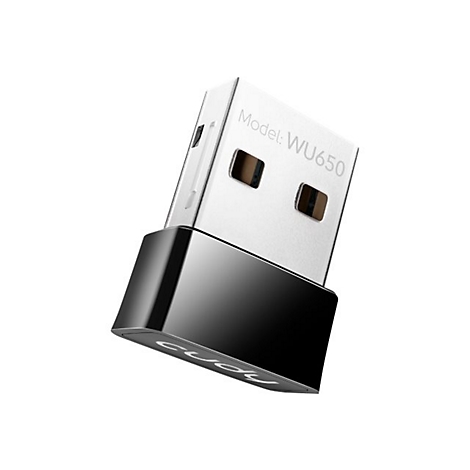 Kompakter Cudy USB-WLAN-Adapter Modell WU650 vor weißem Hintergrund.