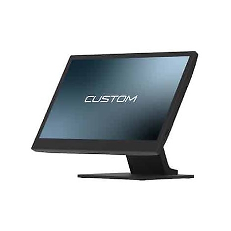 Écran tactile noir avec le mot "CUSTOM".