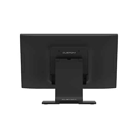 Moniteur noir de dos, avec lettrage 'CUSTOM'. Le socle et le boîtier sont noirs.