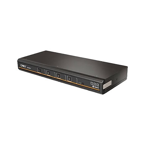 Schwarzer KVM-Switch mit den Zahlen 1-4 und dem Logo "CYBEX".