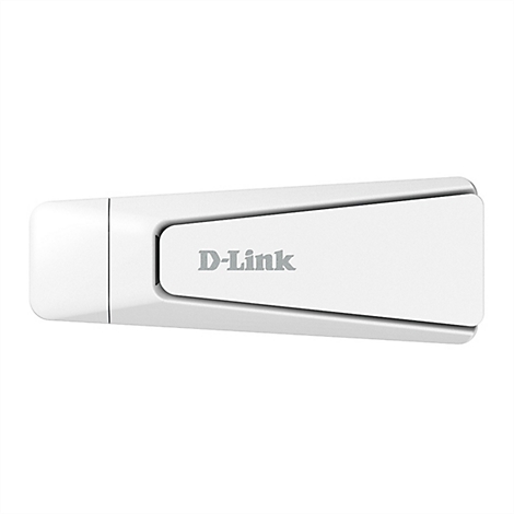 Weißer D-Link WLAN-Repeater im Querformat auf weißem Hintergrund.