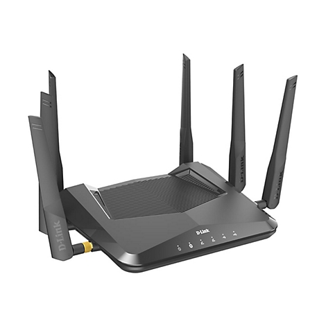 Routeur Wi-Fi D-Link noir avec cinq antennes.