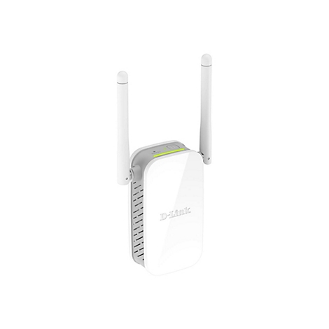 Weißer D-Link WLAN-Repeater mit zwei Antennen. Auf der Vorderseite steht 'D-Link'.