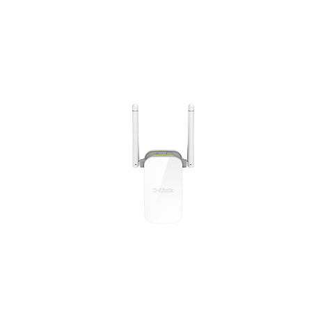 Weißer D-Link WLAN-Repeater mit zwei Antennen. Auf der Vorderseite das D-Link Logo.