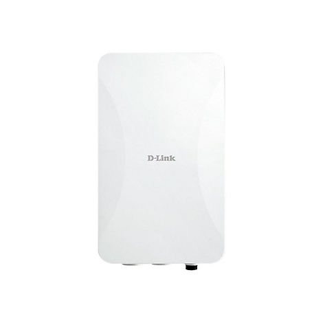 Rechteckiger, weißer D-Link Access Point vor weißem Hintergrund.