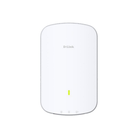 Ein weißes D-Link-Gerät, länglich-rund, mit grünem Licht.