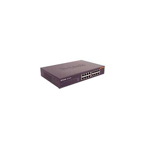 Un commutateur D-Link noir avec 16 ports, sur fond blanc.
