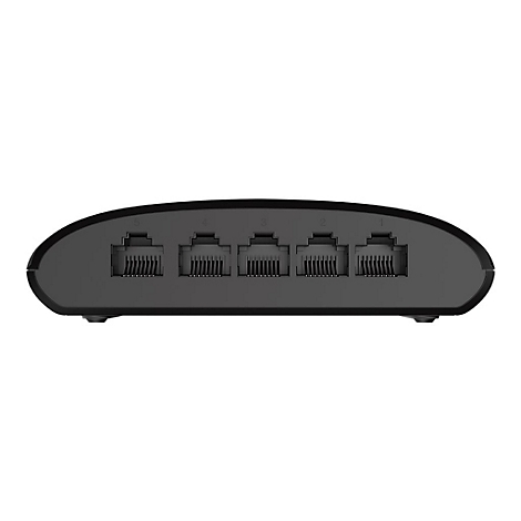Un commutateur réseau noir avec cinq ports Ethernet, numérotés de 1 à 5.