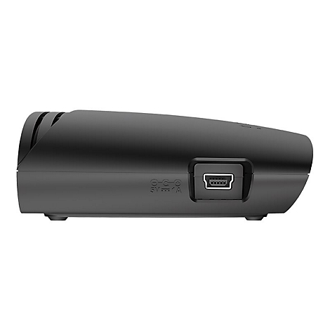 Appareil rectangulaire noir avec port USB, symboles et l'inscription 5V 1A sur fond blanc.
