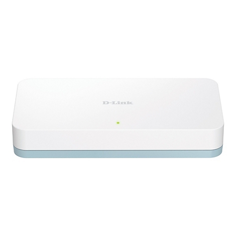 Un appareil D-Link blanc avec une base bleu clair et une lumière verte.
