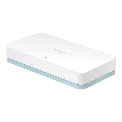 Un appareil D-Link blanc avec une base bleu clair, voyant vert.