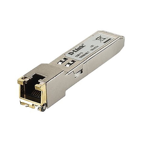 Silbernes D-Link Netzwerkmodul, vorne mit goldenem Anschluss.