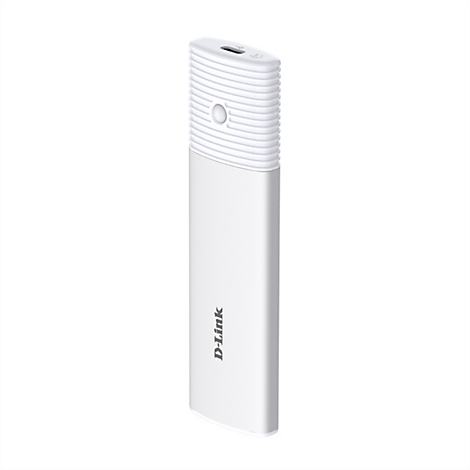 Weißer D-Link WLAN-Adapter in länglicher Stabform mit geripptem Oberteil und USB-Anschluss.