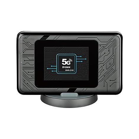 D-Link 5G Router mit Bildschirm. Darauf ist das 5G-Logo und Modellbezeichnung zu sehen.