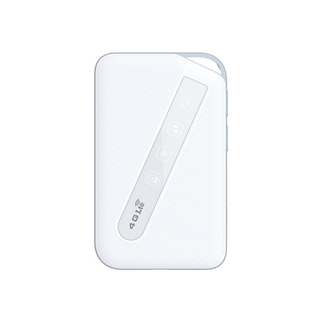 Modem mobile 4G LTE blanc et rectangulaire. La face avant comporte des icônes pour la force du signal, le wifi, la batterie et le flux de données.