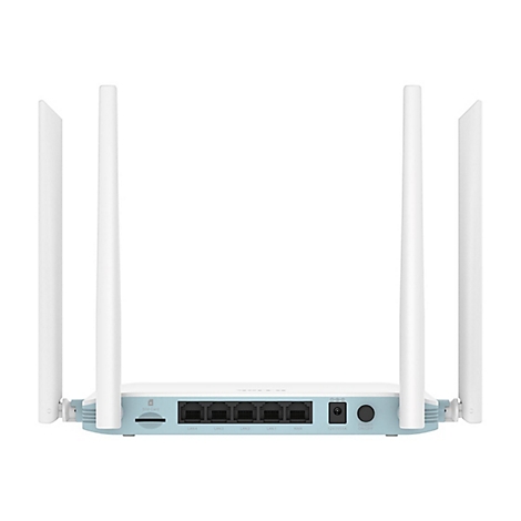 Ein Router mit Antennen, Steckplätzen und Beschriftungen wie LAN, WAN und Power.