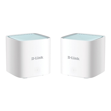 Zwei weiße D-Link-Router mit hellblau abgesetzten Deckeln und dem Schriftzug "D-Link" auf der Vorderseite.