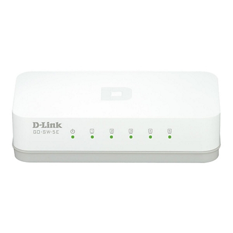 Commutateur Ethernet D-Link blanc. Il y a des voyants verts à l'avant.