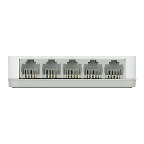 Nahaufnahme eines weißen Netzwerk-Switches mit fünf Anschlüssen. Die Anschlüsse sind mit Zahlen von 1 bis 5 gekennzeichnet.