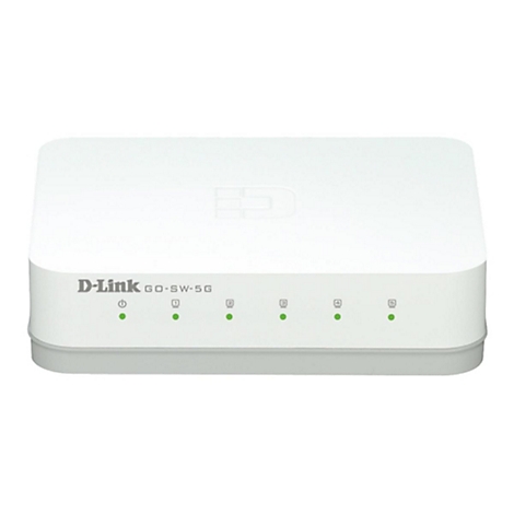 Ein weißer D-Link GO-SW-5G Switch, mit grünen LEDs und Logo.