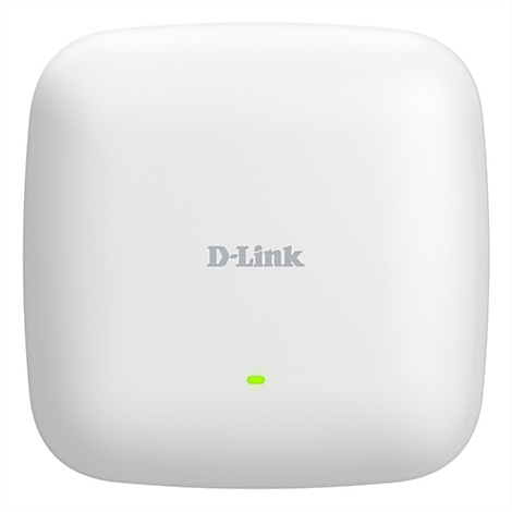 Weißer D-Link WLAN-Access Point. D-Link Logo und grüne Status-LED.