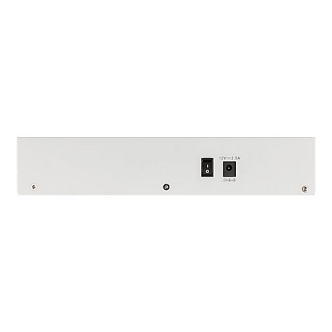 Rückseite eines weißen Geräts mit An-Aus-Schalter und Stromanschluss für 12V 2,5A.