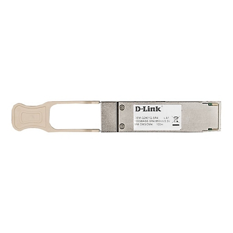 Ein graues D-Link Netzwerkmodul mit einem beigefarbenen Griff.