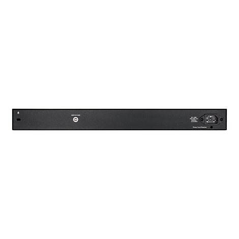 Commutateur réseau noir. Panneau arrière avec connexion d'alimentation et étiquettes : AC LINE, SWITCH GND.