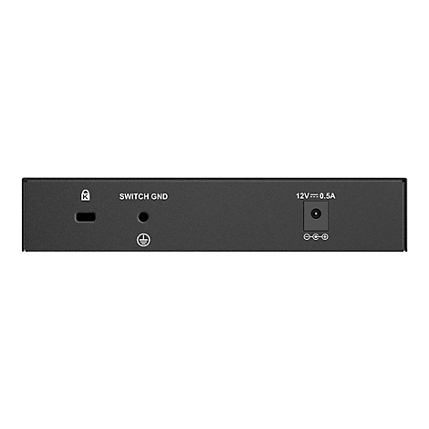 Appareil électronique noir, inscription SWITCH GND et 12V 0.5A. Connecteurs et symboles.