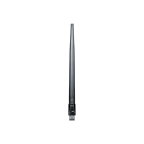 Drahtlose USB-WLAN-Antenne mit schwarzem Gehäuse, Stecker und länglicher Antenne, WPS-Logo.