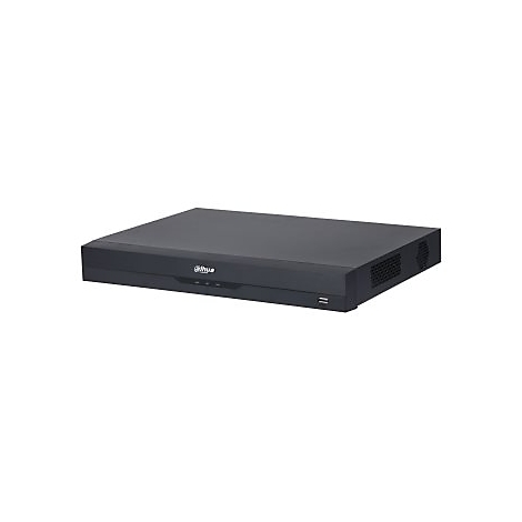 Schwarzer Dahua Digital Video Recorder in flachem Gehäusedesign vor weißem Hintergrund.