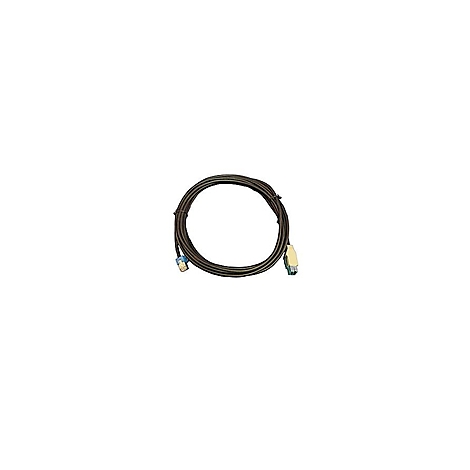 Un câble noir avec des connecteurs bleus et jaunes aux extrémités, sur fond blanc.