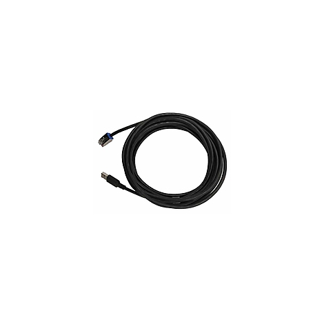 Câble noir avec connecteur RJ45 à une extrémité et connecteur USB à l'autre. Le câble est enroulé.