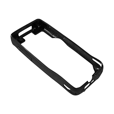 Coque de téléphone noire avec découpes. Elle est rectangulaire et les coins sont arrondis.